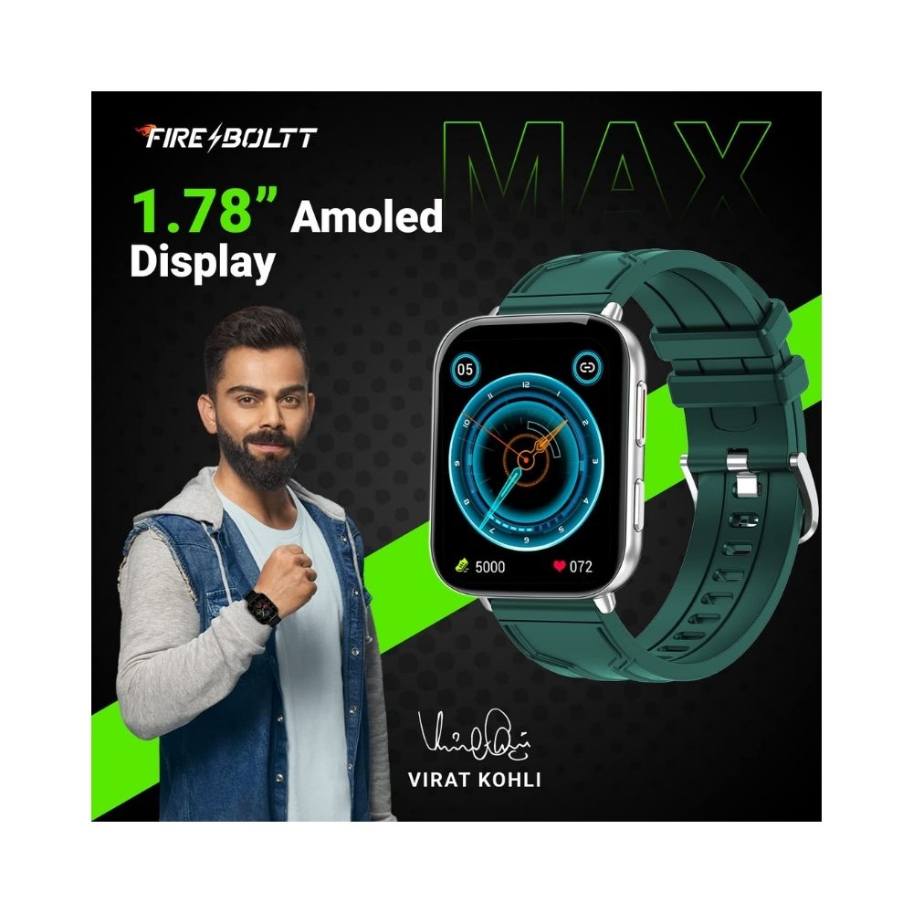 Fire-Boltt Max 1.78“ AMOLED Always ON Display with 368 x 448 Super Retina , Spo2 & Heart Rate Monitor Smart Watch (Green)
