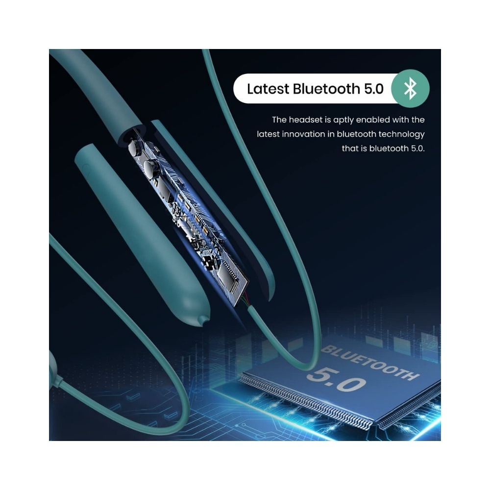Portronics Harmonics X1 Wireless Bluetooth 5.0 Sports Headset, Type C Charging(Green)