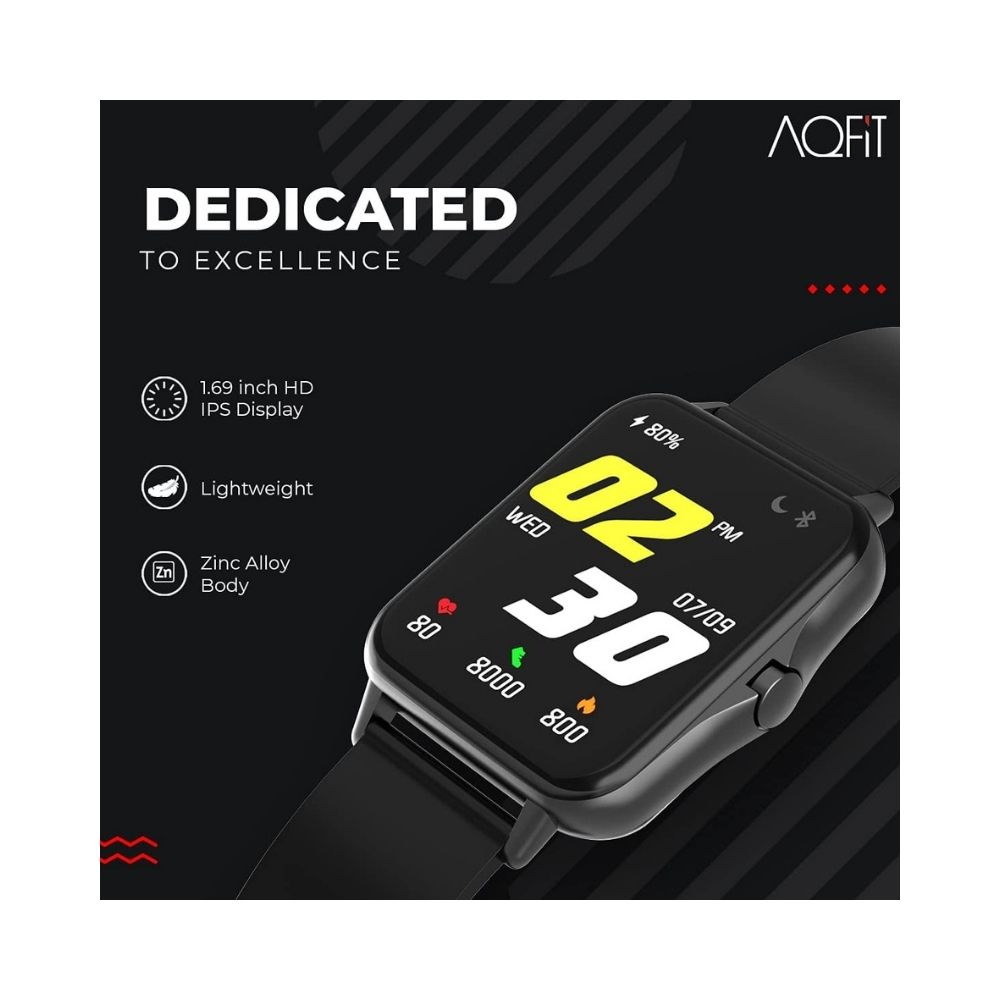 AQFIT W12 Smartwatch IP68 Water Resistant | 1.69” Full Touch Screen Display  for Men and Women(Black)