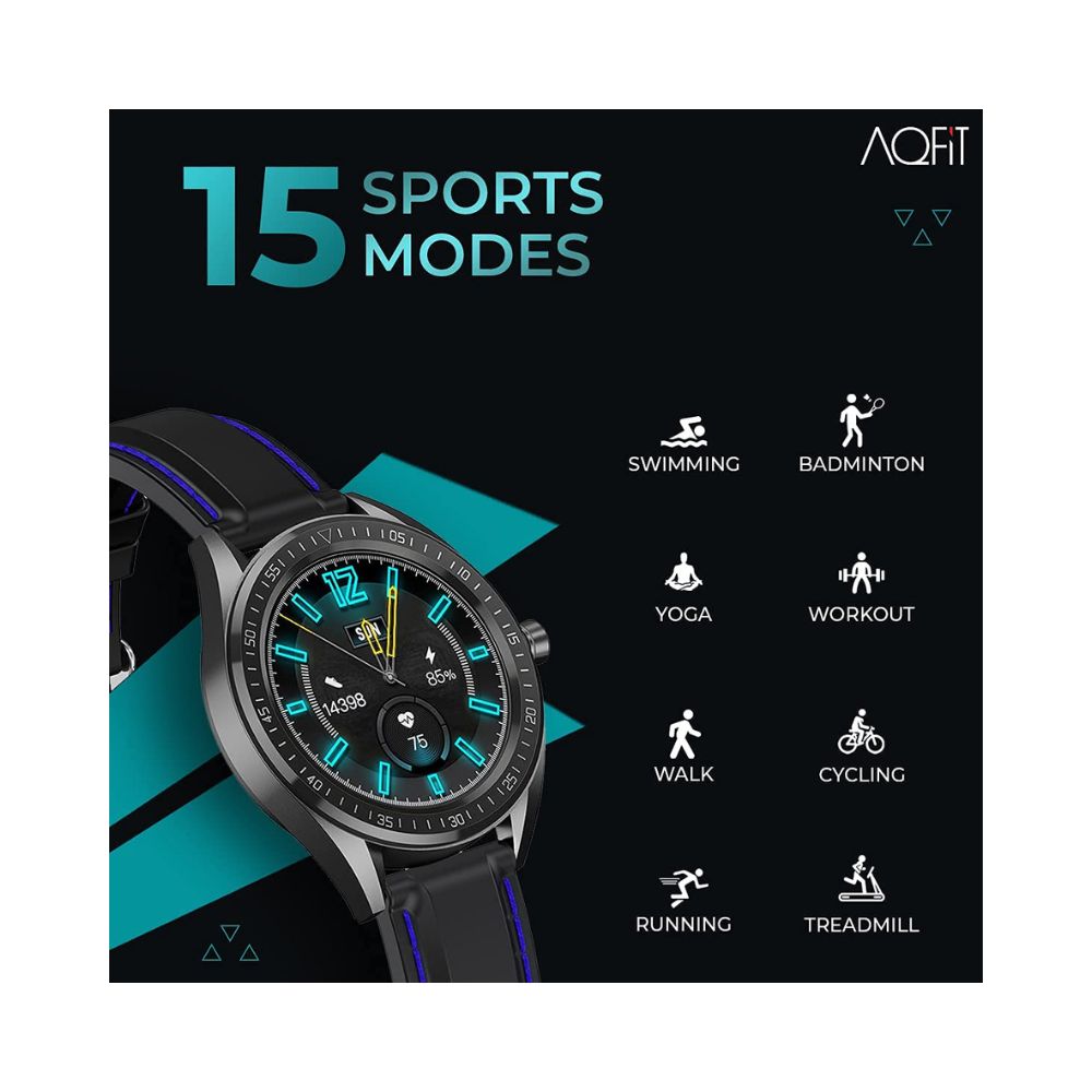 AQFIT W14 Fitness Smartwatch Activity Tracker, Waterproof,  for Men and Women(Black Blue)