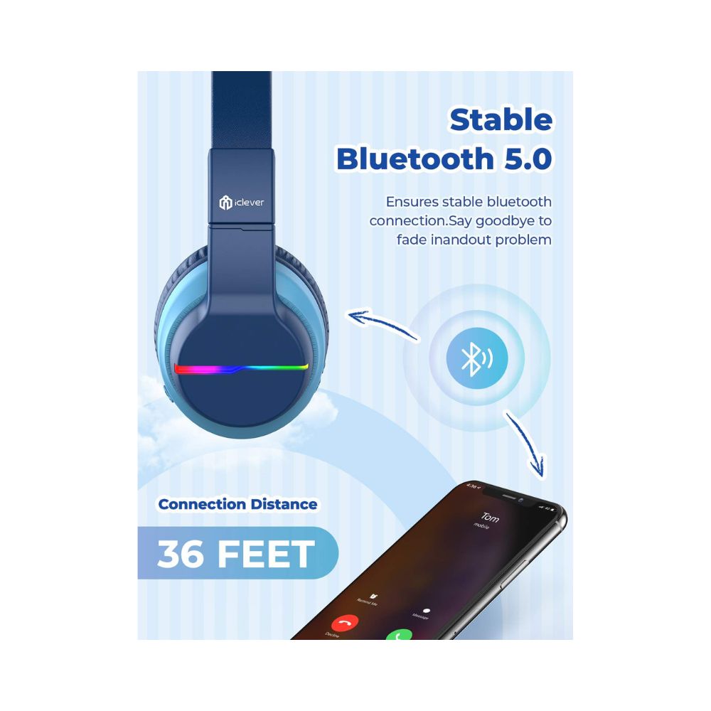 iClever BTH12 Bluetooth Headphones with Mic, Headphones for Kids (Blue)