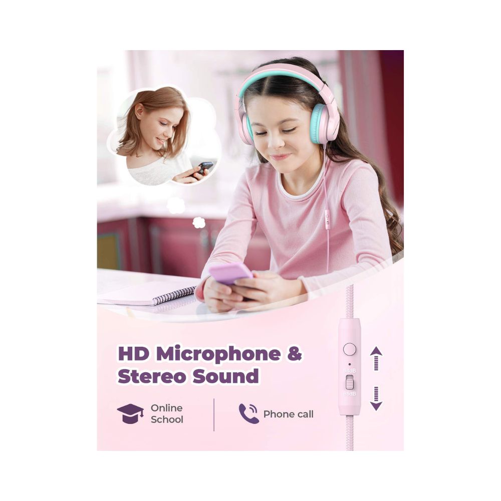iClever HS19 kids Headphones for Girls with Microphone (Pink)