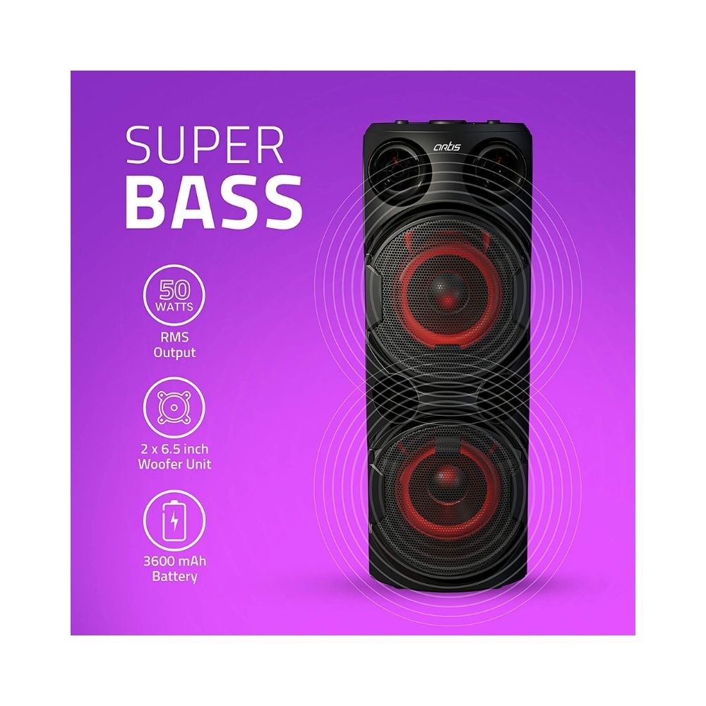 Artis  BT700 Wireless Bluetooth Super Bass Portable Party Speaker with RGB Lights (50W RMS Output)