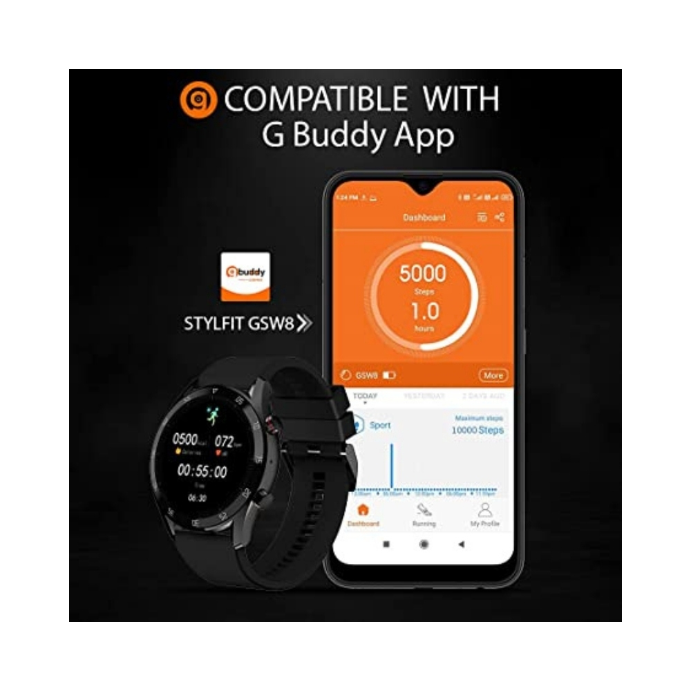 Gionee STYLFIT GSW8 Smartwatch with Bluetooth Calling and Music(Eclipse Black), Regular
