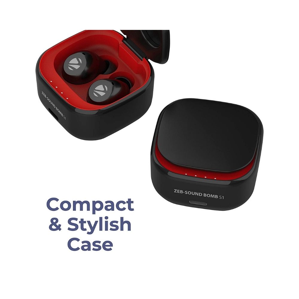 ZEBRONICS Zeb- Sound Bomb S1 Truly Wireless Bluetooth in Ear Earbuds with Mic-(Black and Red)
