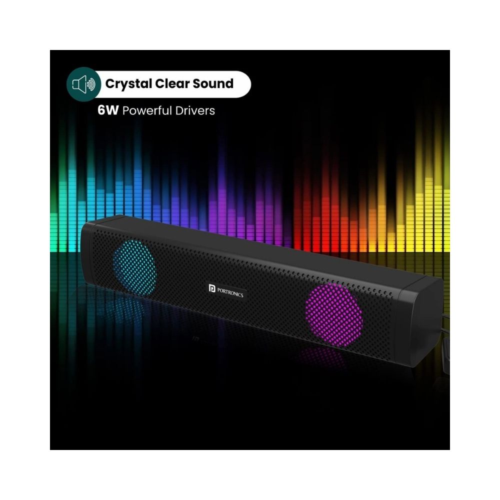 Portronics in Tune 1 6W Portable Wired USB Speaker for Laptop/Desktop with LED Light-Black, With RGB Light