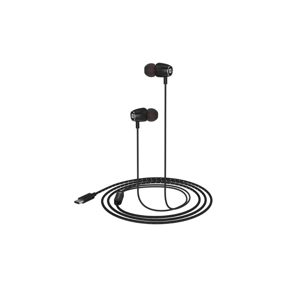 Portronics Conch 90 in Ear Wired Earphones with Mic, Type C Jack, 10mm Dynamic Drivers-(Black)