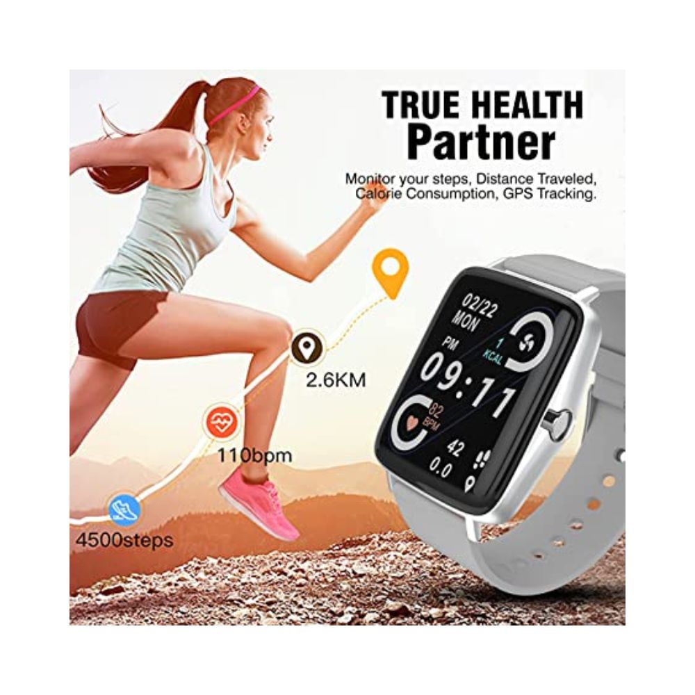 UBON Smart Watch For Men & Women, Fitguru 6.0 with 1.69” Full Touch Display, Dust & Water Resistance, Grey