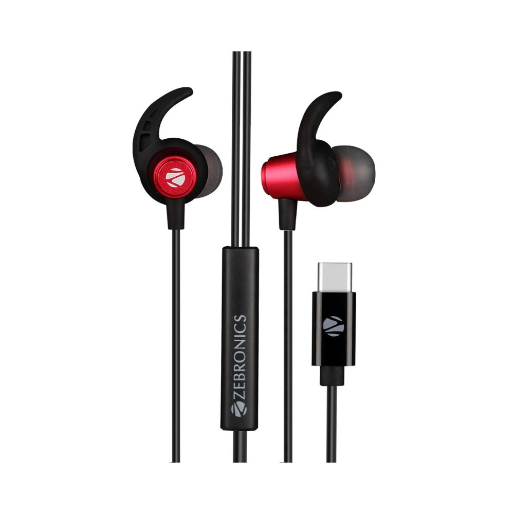 ZEBRONICS Zeb-Buds C in Ear Type C Wired Earphones with Mic-(Red)