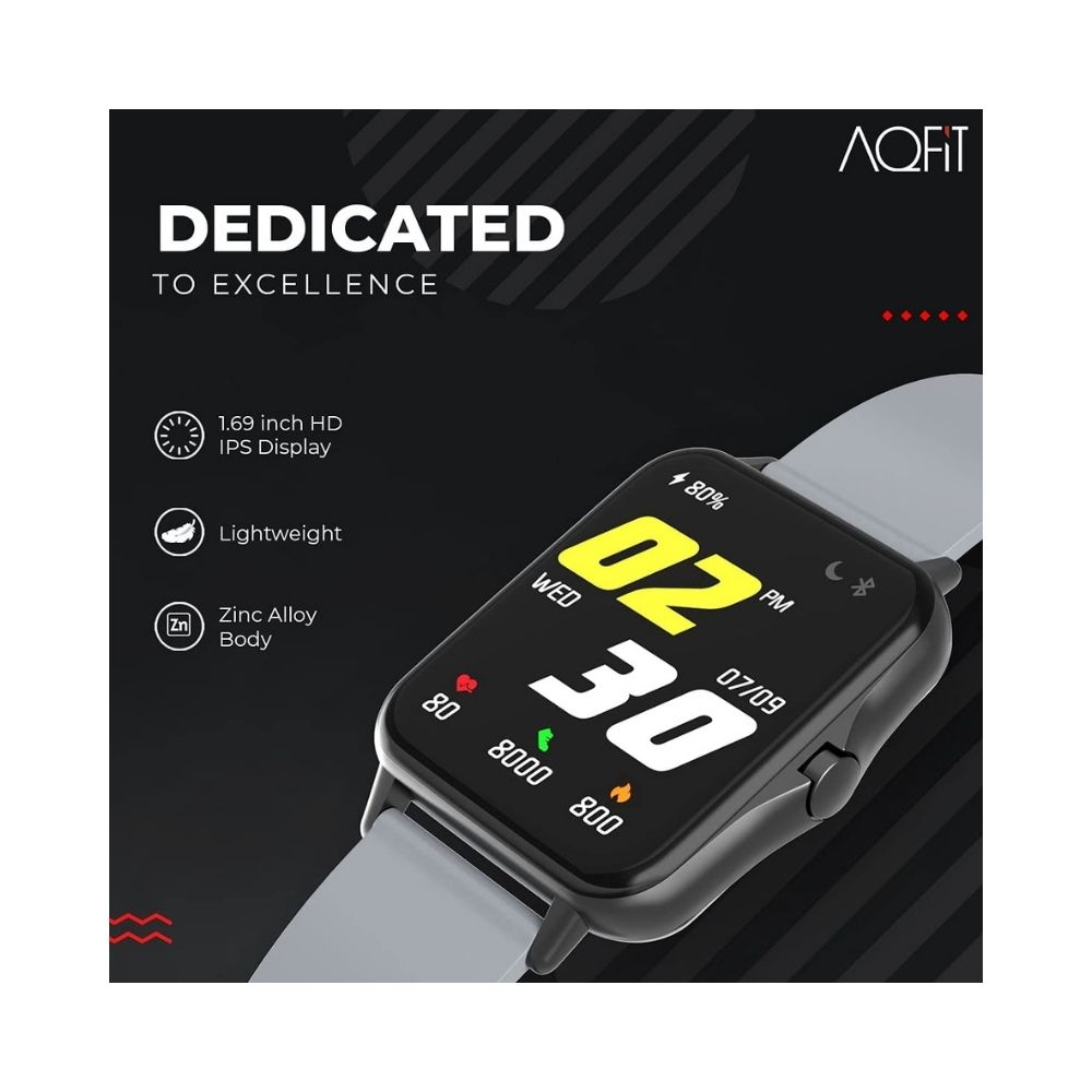 AQFIT W12 Smartwatch IP68 Water Resistant | 1.69” Full Touch Screen Display, for Men and Women(Dark Grey)