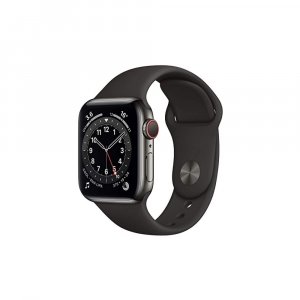 Apple Watch Series 6 GPS + Cellular M06X3HN/A 40 mm Graphite Stainless Steel Case with Black Sport Band  (Black Strap, Regular)