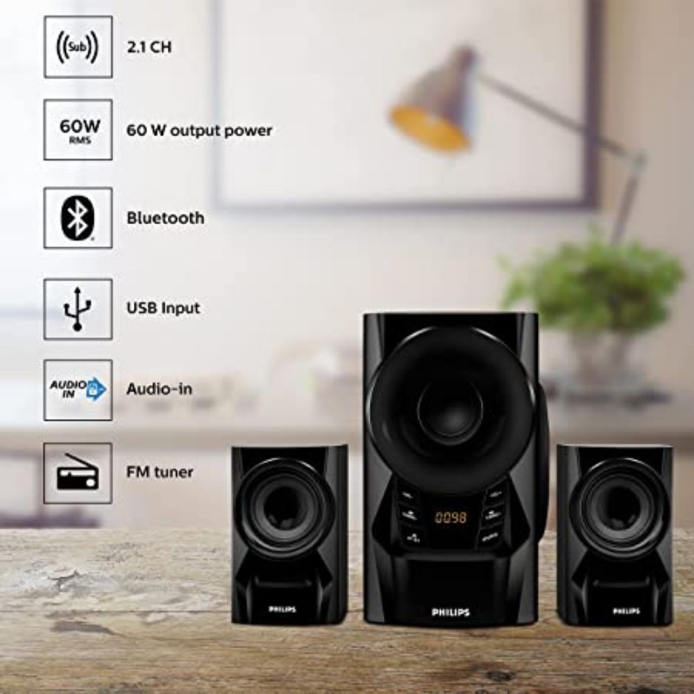 Philips Audio IN-MMS6080B/94 2.1 Channel 60W Multimedia Bluetooth Speakers (Black)