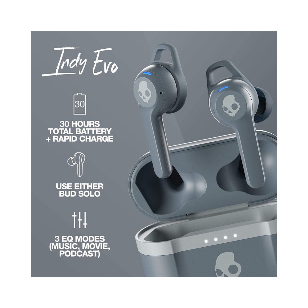 Skullcandy Indy Evo Truly Wireless Bluetooth in Ear Earbuds with Mic-(Chill Grey)