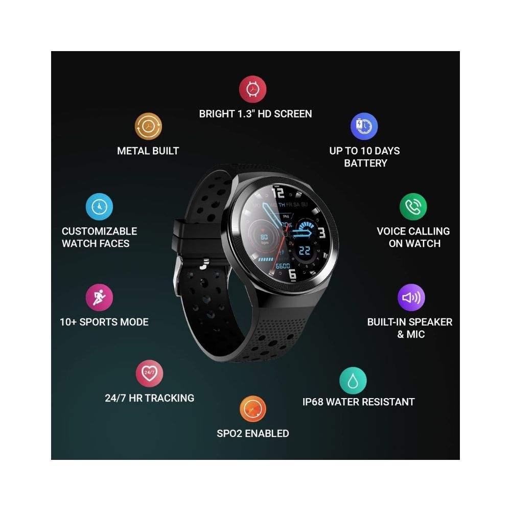 Crossbeats Orbit Sport Bluetooth Calling Smartwatch AI Voice Assistant with Metal Body & IPS HD Display Screen - (Black)