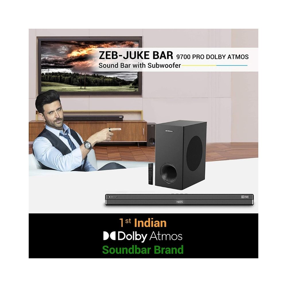 Zebronics ZEB-JUKE BAR 9700 PRO DOLBY ATMOS Bluetooth Home Theater Soundbar (450 Watt, 2.1.2 Channel)