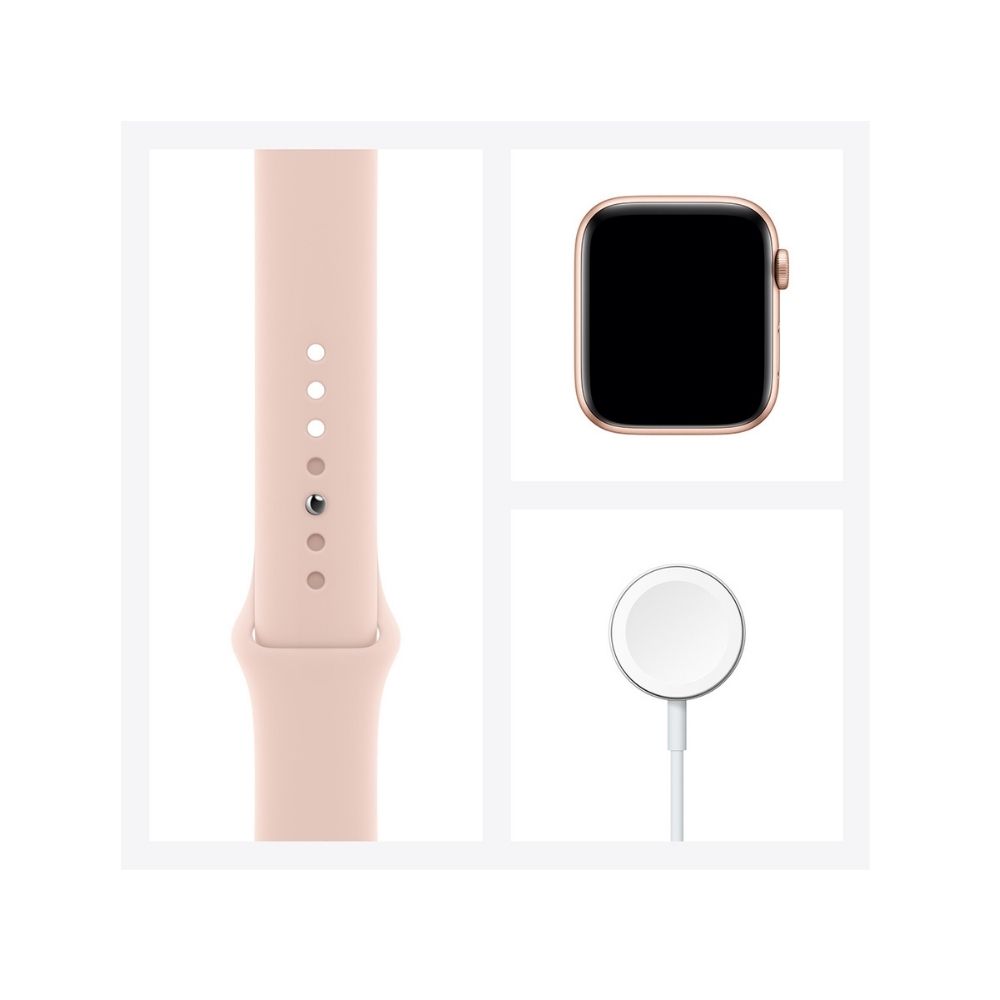 Apple Watch SE MYDR2HN/A 44 mm Gold Aluminium Case with Pink Sand Sport Band  (Pink Strap, Regular)