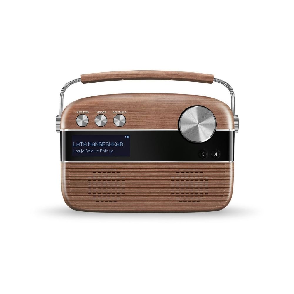 Saregama Carvaan Hindi - Portable Music Player with 5000 Preloaded Songs, FM/BT/AUX (Oak Wood Brown) - Without App