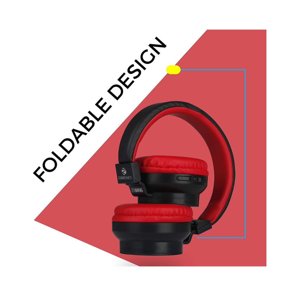 Zebronics Zeb-Bang Foldable Wireless BT Headphone Comes with 40mm Drivers-(Red)
