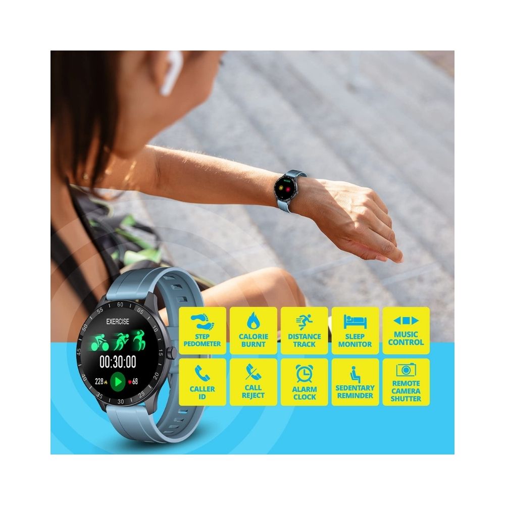 Zebronics Zeb-FIT3220CH Smart Fitness Watch with Full Touch TFT Round Display - (Black Rim + Blue Strap)