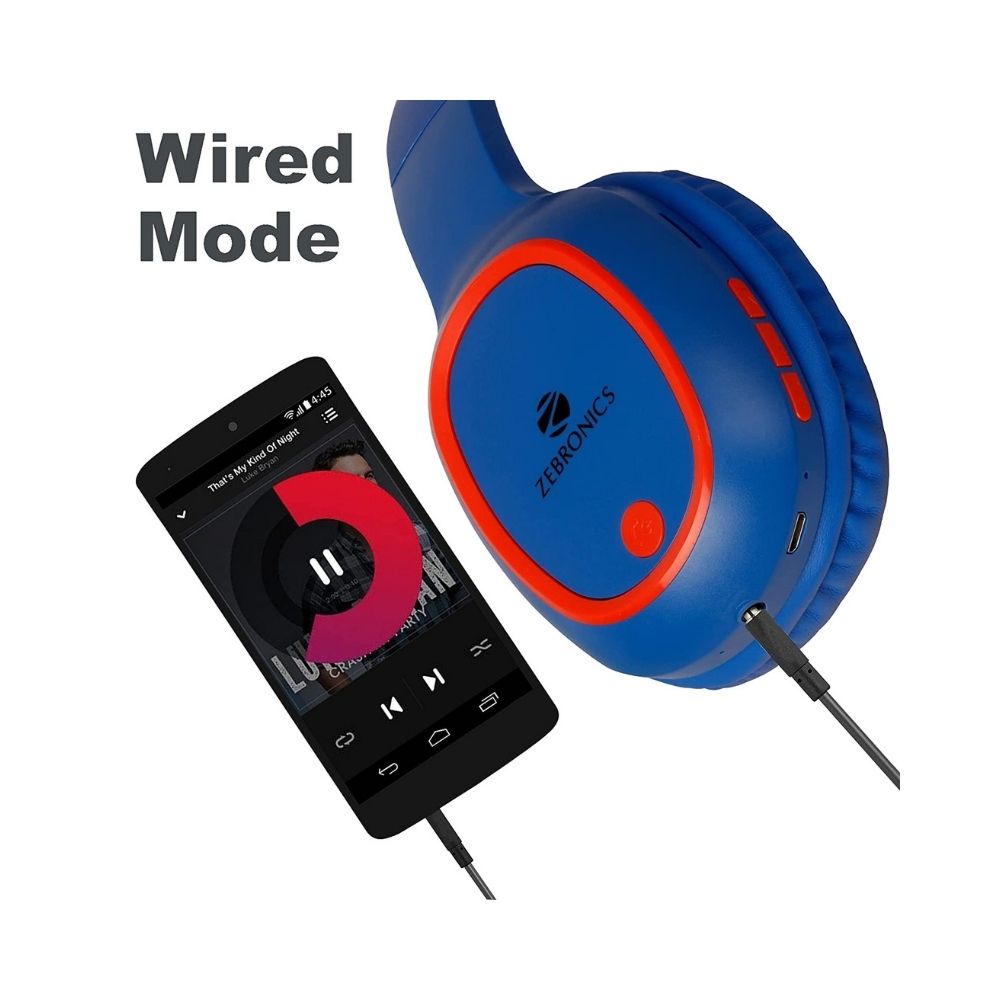 ZEBRONICS Zeb-Thunder Bluetooth Wireless Over The Ear Headphone FM, mSD, 9 hrs Playback with Mic-(Blue with Red)