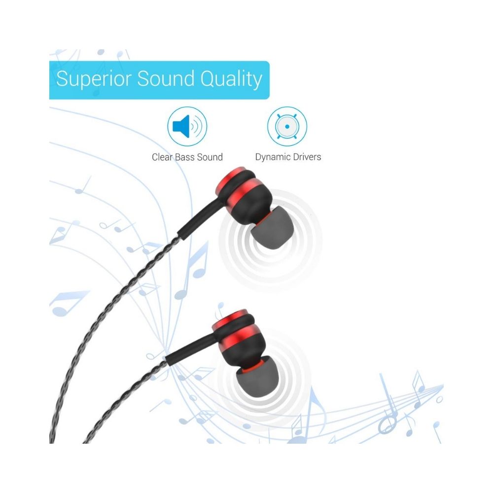 Portronics Conch Gama POR-1070 in-Ear Wired Earphone, 1.2m Tangle Free Cable-(Red)