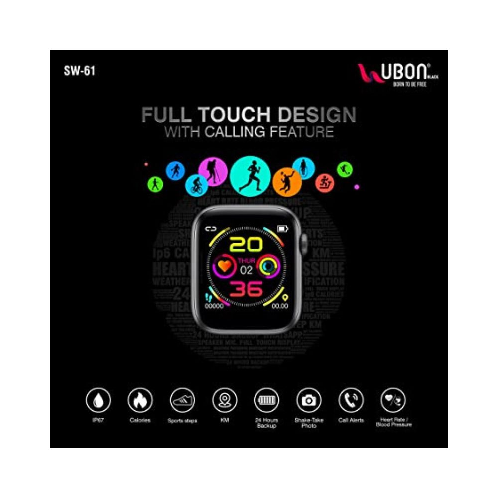 UBON Smart Watch for Men & Women 1.75” Full Touch HD Display, Black