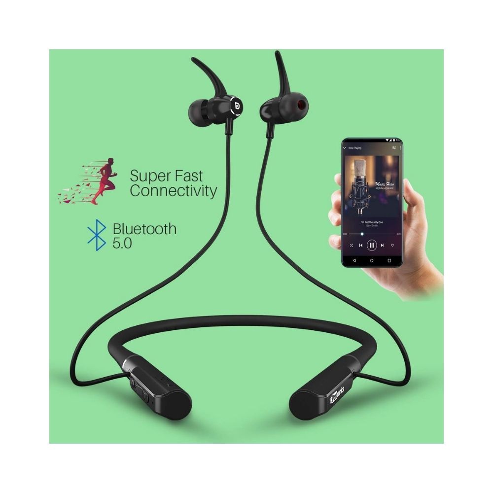 Portronics Harmonics 300 Stereo Wireless Bluetooth 5.0 Sports Headset with High Bass (Black)