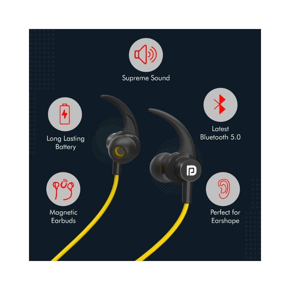 Portronics Harmonics 216 HD Stereo Wireless Bluetooth 5.0 Sports Headset with High Bass-(Yellow)