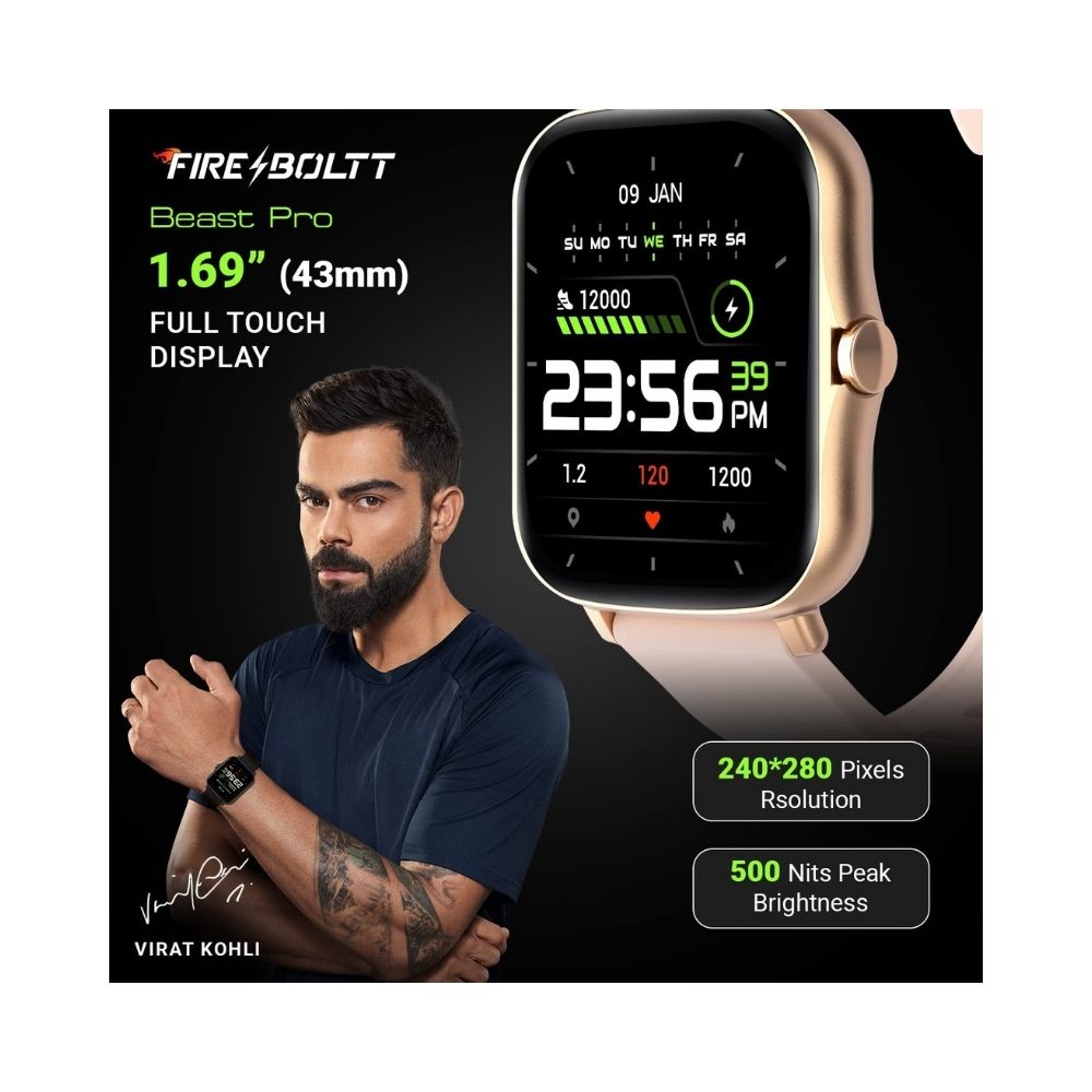 Fire-Boltt Beast Pro Smartwatch with TWS Pairing -Gold Pro (BSW016)