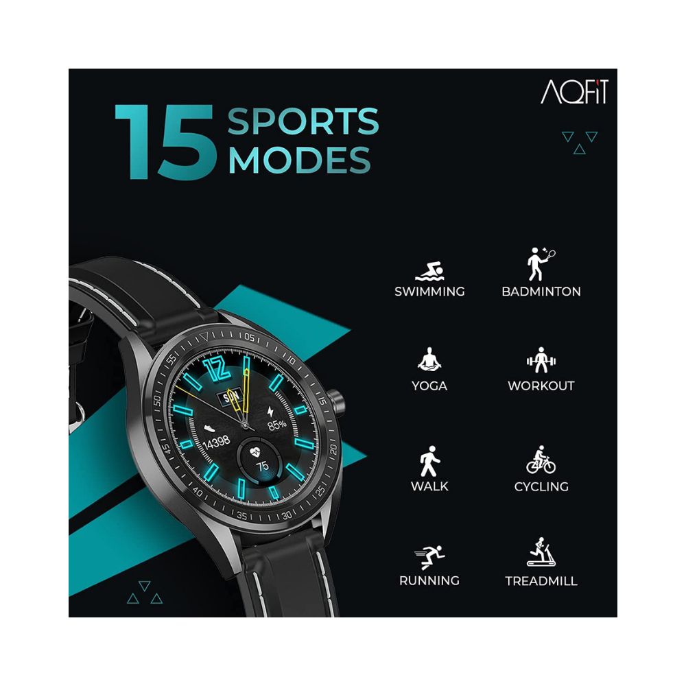 AQFIT W14 Fitness Smartwatch Activity Tracker, Waterproof, for Men and Women(Black White)