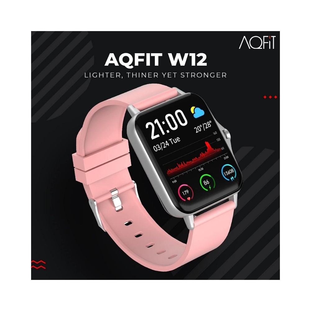 AQFIT W12 Smartwatch IP68 Water Resistant | 1.69” Full Touch Screen Display for Men and Women(Pink with Silver dial)