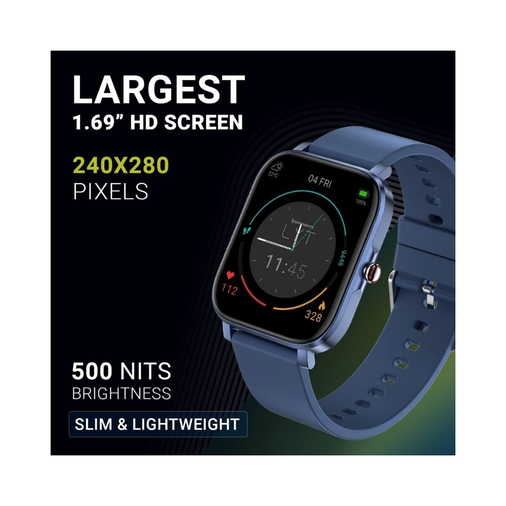 Crossbeats Ignite LYT Spo2 1.69” HD Display 500 nits Brightness Display Smart Watch for Men & Women - Sapphire Blue