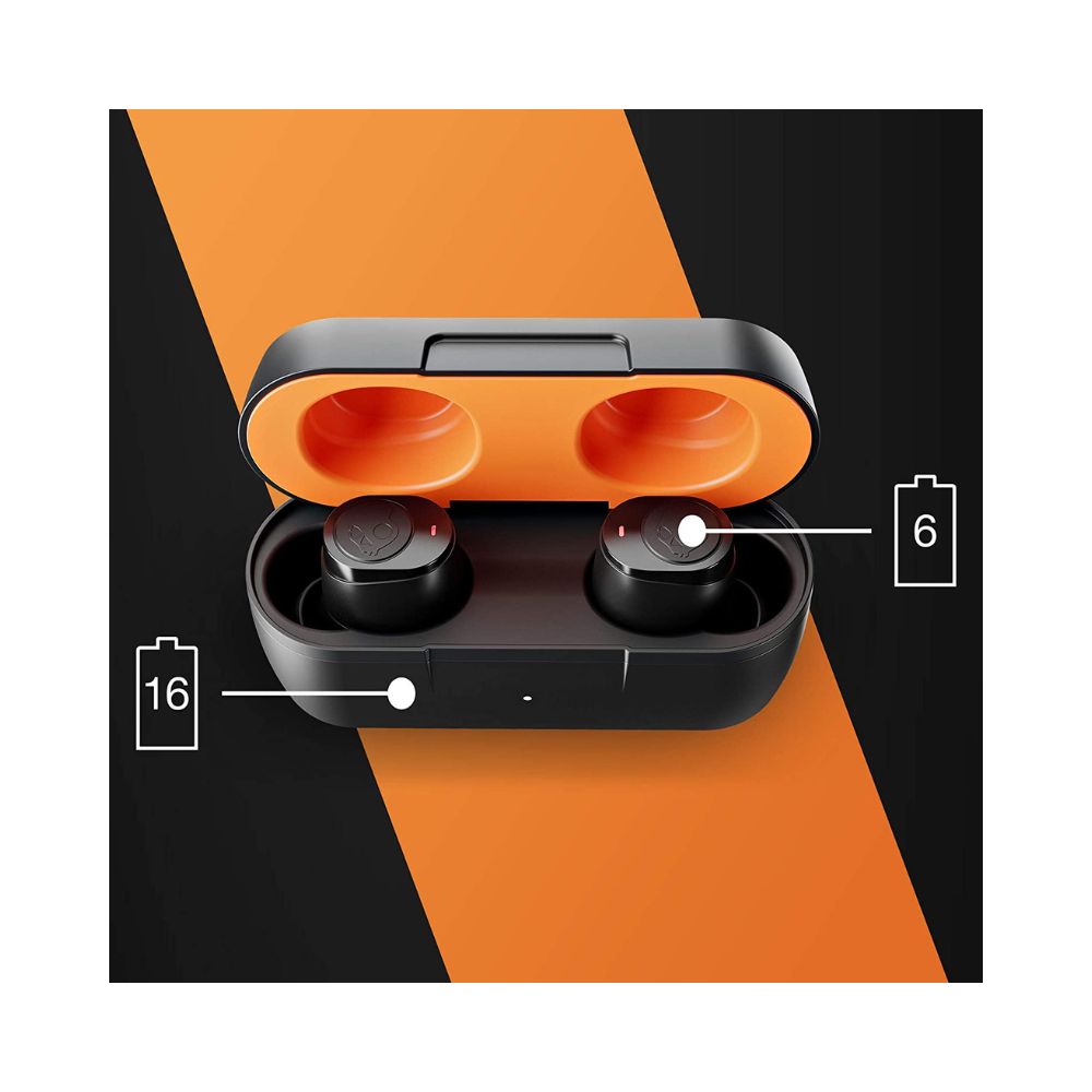 Skullcandy Jib True Wireless Earbuds with 22 Hours Total Battery-(Orange Black)