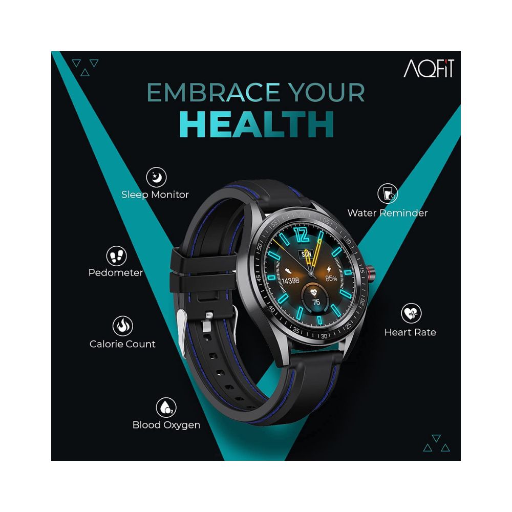 AQFIT W14 Fitness Smartwatch Activity Tracker, Waterproof,  for Men and Women(Black Blue)