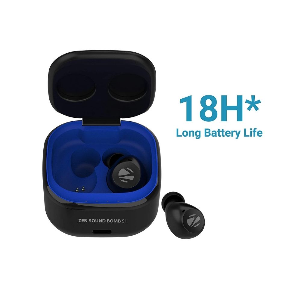 Zebronics, Zeb- Sound Bomb S1 Wireless Earbuds Comes with Bluetooth v5.0 Supporting Call Function-(Black+Blue)