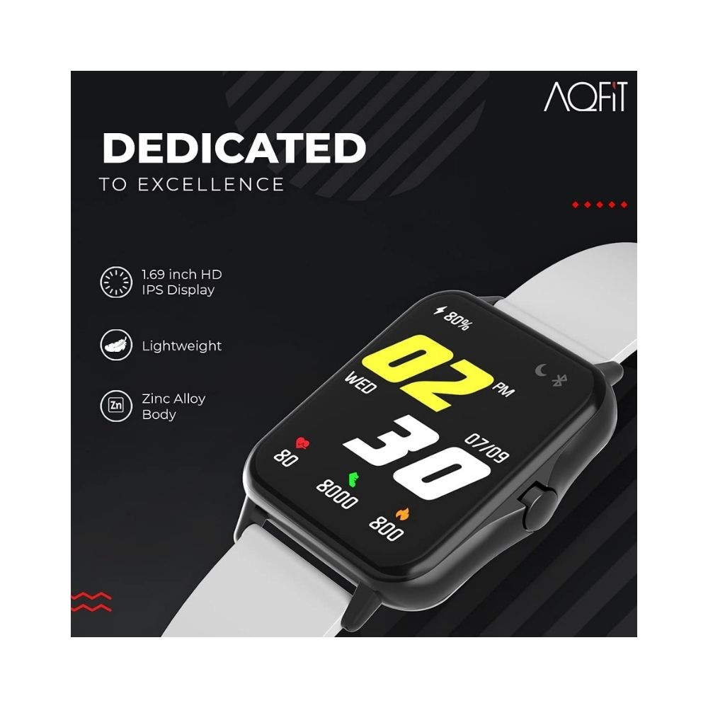 AQFIT W12 Smartwatch IP68 Water Resistant, 1.69” Full Touch Screen Display(with Black Dial, Light Grey)