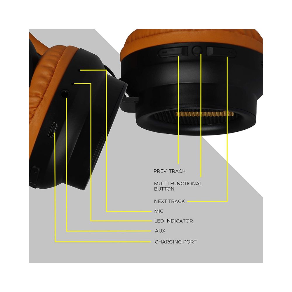 Zebronics Zeb-Bang Bluetooth Wireless Over Ear Headphones with Mic.-(Orange)