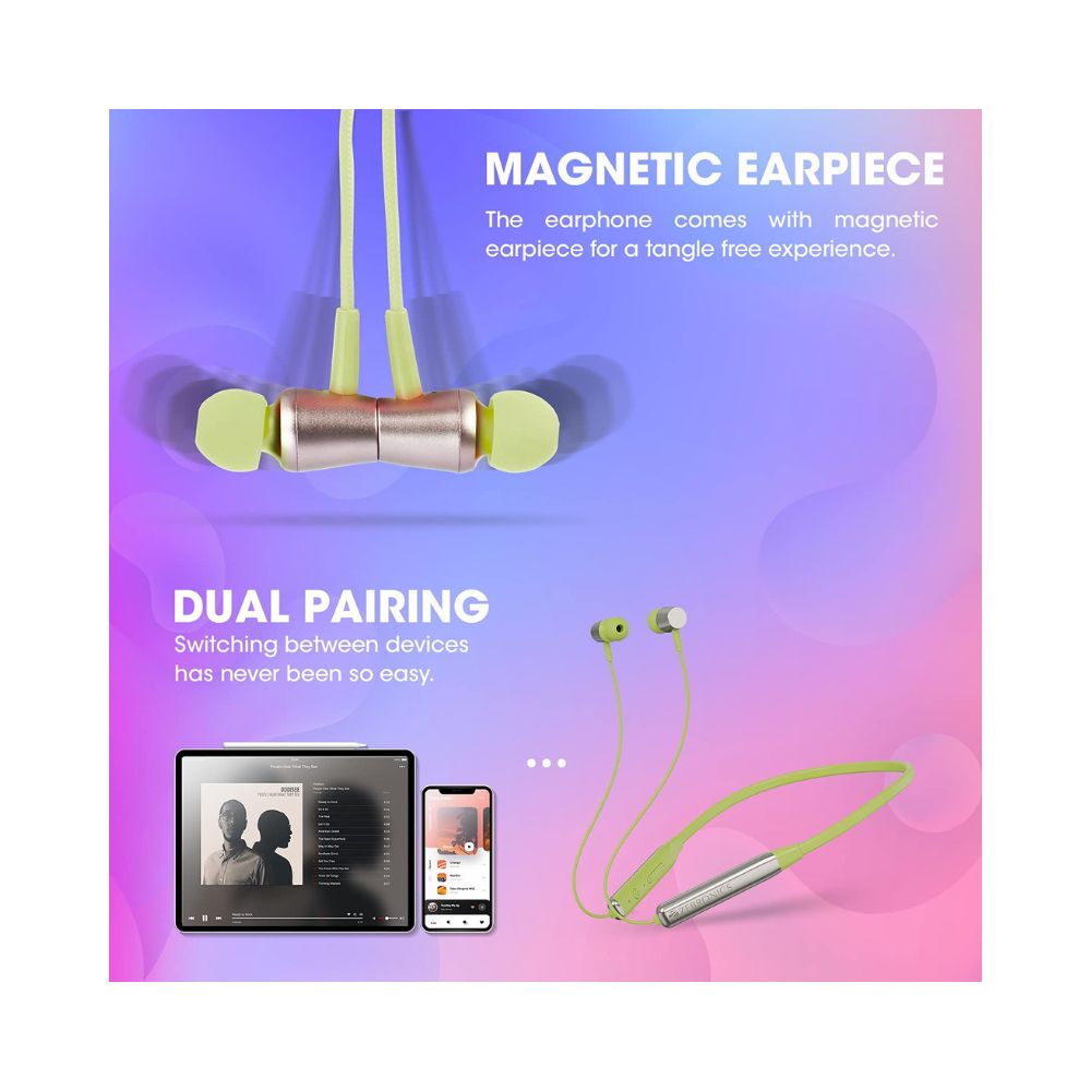 ZEBRONICS Zeb-Evolve Wireless in Ear Neckband Earphone with mic, Magnetic Earpiece-(Metallic Yellow)