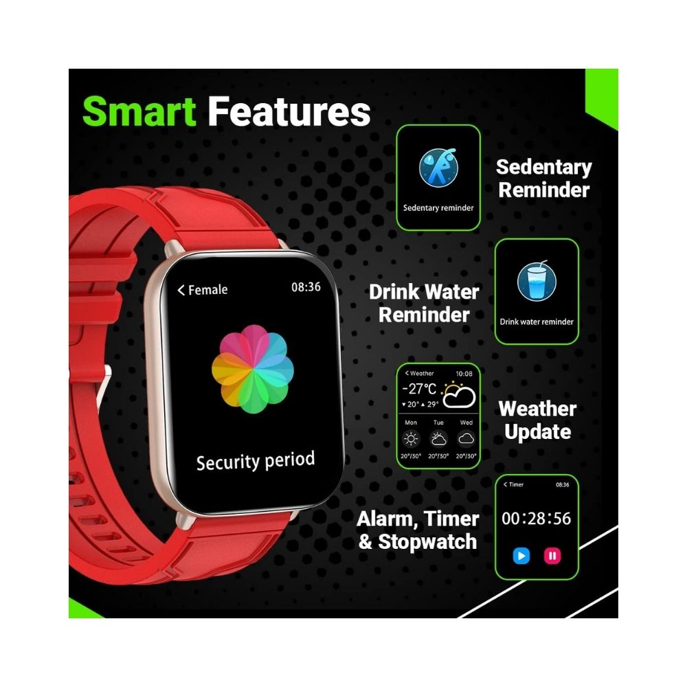 Fire-Boltt Max 1.78“ AMOLED Always ON Display with 368 x 448 Super Retina , Spo2 & Heart Rate Monitor Smart Watch (Red)