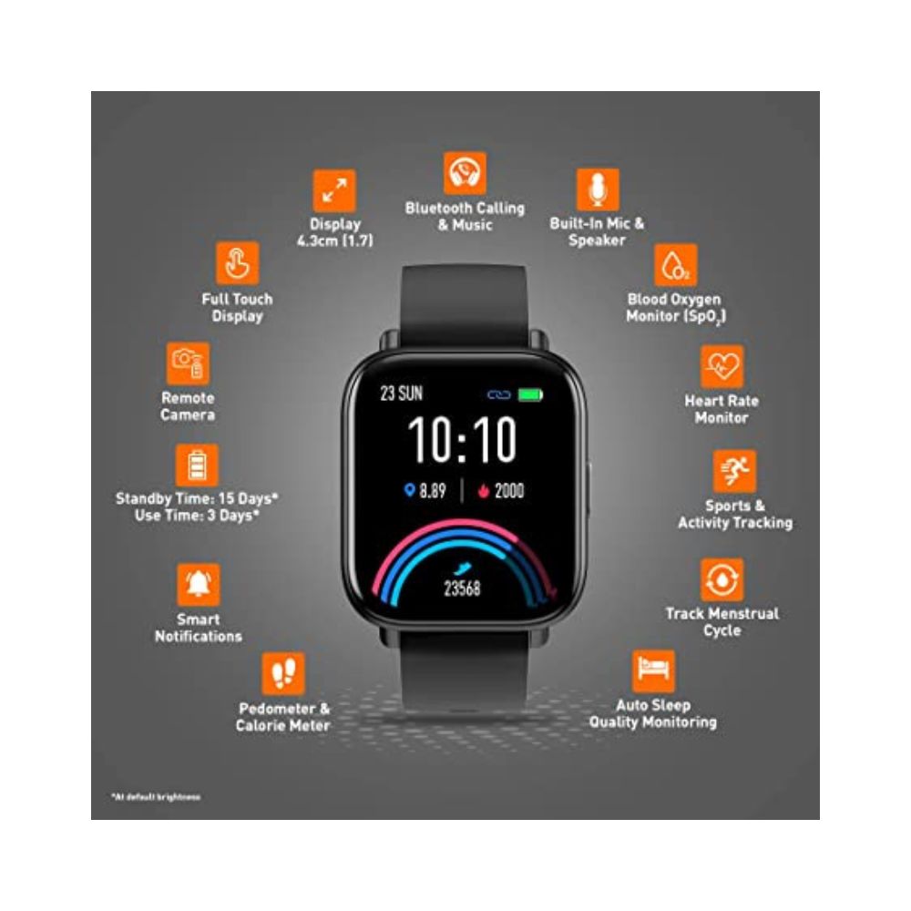 Gionee STYLFIT GSW6 Smartwatch with Bluetooth Calling and Music, Full Touch Control(Matte Black), Regular