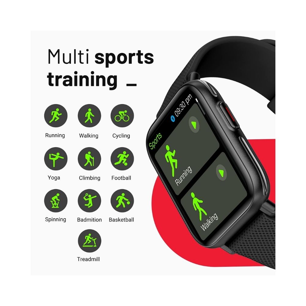 Crossbeats Ignite Pro smartwatch with Body Temperature Sensor, 1.7” HD 500 Nits Brightness Display - Carbon Black