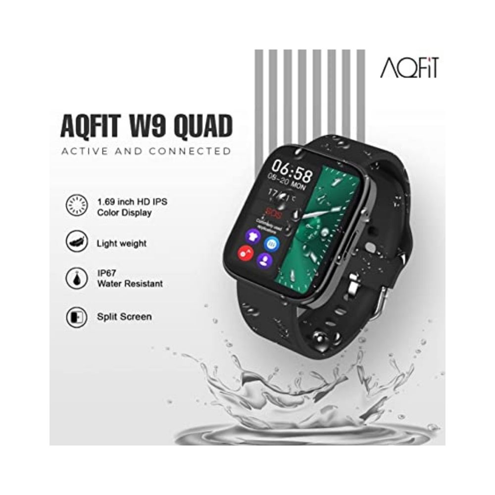 AQFIT W9 Quad Bluetooth Calling Smartwatch For Men and Women, IP67 Water Resistant (Black)