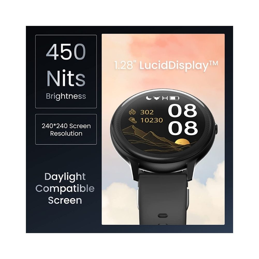 Ambrane Sphere Smartwatch with 450 Nits Brightness Lucid Display™, IP68 Water Resistant (Raven Black)