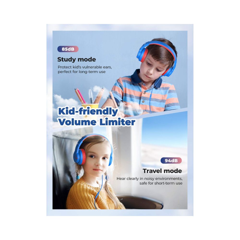 iClever HS19 Over Ear Headphone with Mic, Wired Headphones for Kids (Blue)