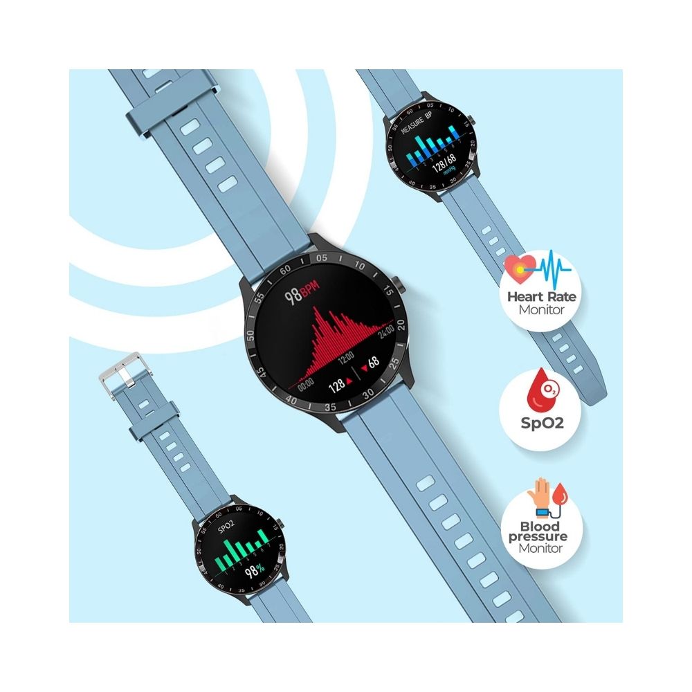 Zebronics Zeb-FIT3220CH Smart Fitness Watch with Full Touch TFT Round Display - (Black Rim + Blue Strap)