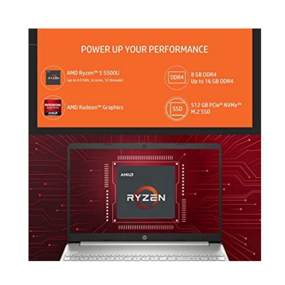 HP Ryzen 5 Hexa Core 5500U - (8 GB/512 GB SSD/Windows 11 Home) 14s-fq1092au Thin and Light Laptop (14 inch, Natural Silver, 1.46 Kg, With MS Office)