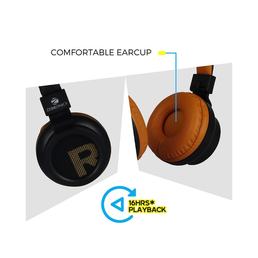 Zebronics Zeb-Bang Bluetooth Wireless Over Ear Headphones with Mic.-(Orange)