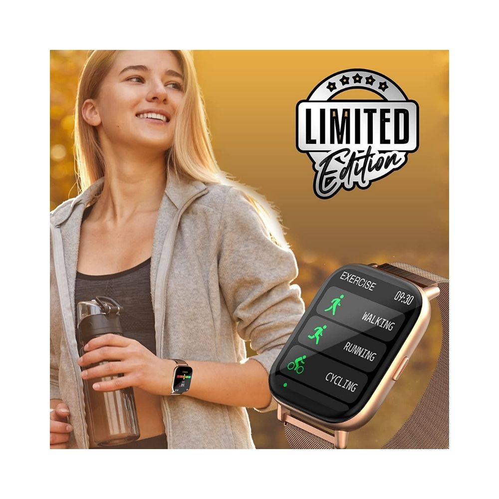 Zebronics ZEB-FIT5220CH Smart Fitness Watch with 2.5D Curved Glass, Metal Body & Strap (Gold Meta-Metallic Gold)