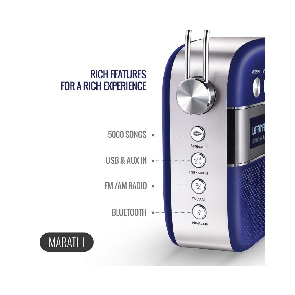 Carvaan Saregama Premium Marathi - Portable Music Player with 5000 Preloaded Songs, FM/BT/AUX (Royal Blue)