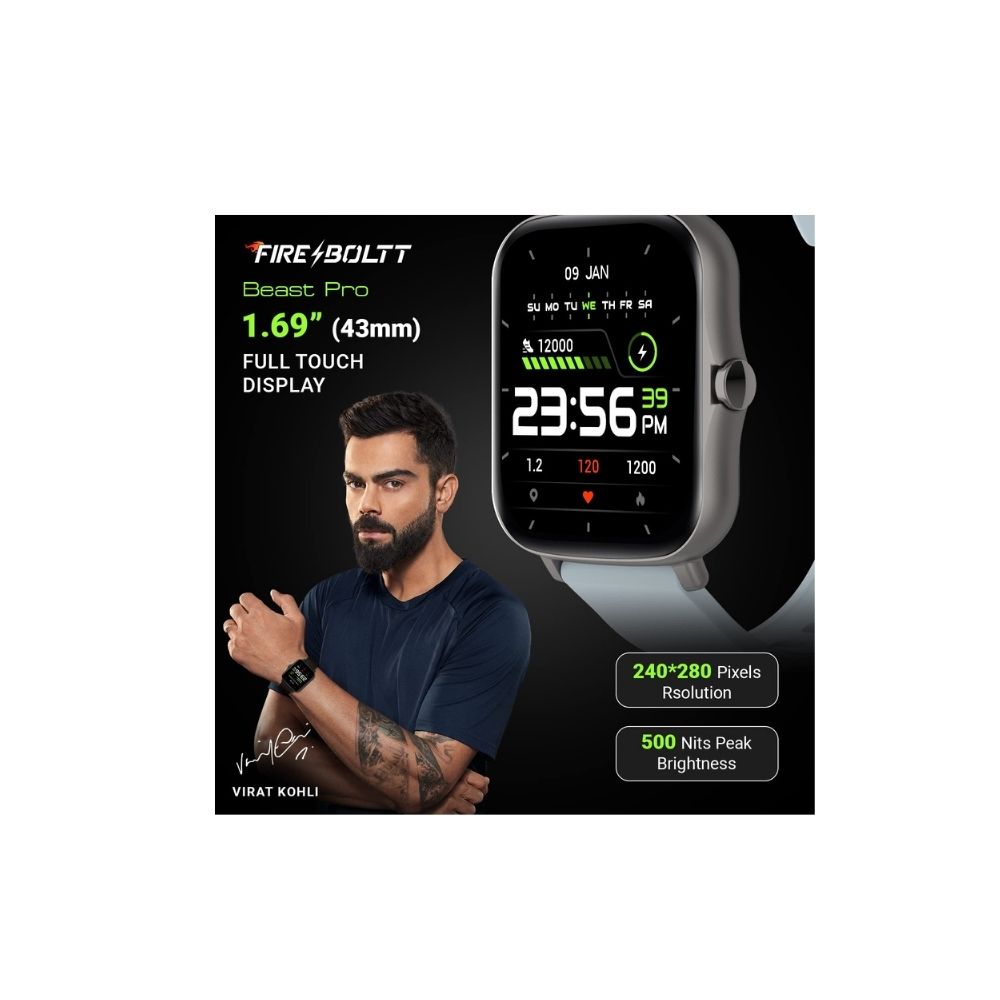 Fire-Boltt Beast Pro Smartwatch with TWS Pairing - Grey, Large (BSW016)
